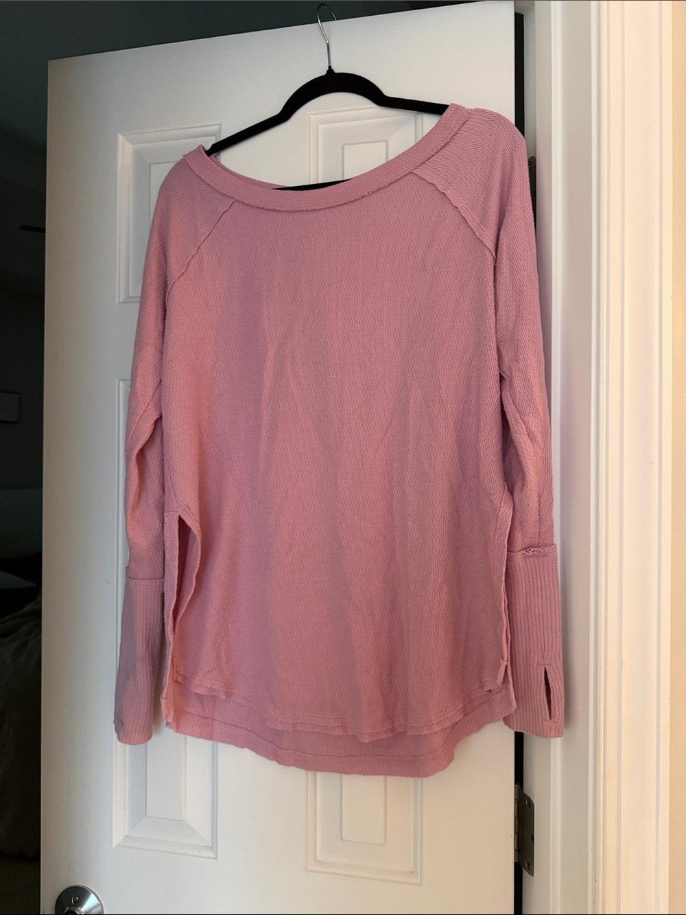 We The Free Dusty Rose Waffle-Knit Long Sleeve Top